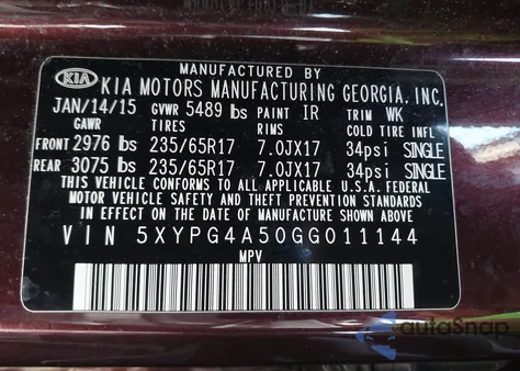 2016 Kia Sorento 3.3L Lx from USA, damaged, VIN 5XYPG4A50GG011144